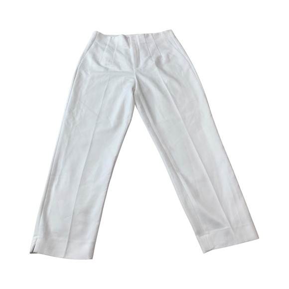 Zara White Pleated High Waist Cropped Dress Pants Career Casual Trousers - Picture 1 of 8